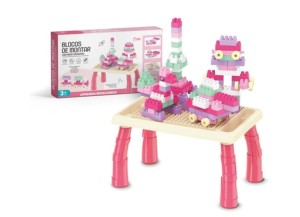 BLOCO DE MONTAR ROSA COM MESA EDUCATICO 100PÇS TK-AB8485
