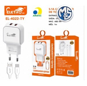 CARREGADOR 2 USB 5.1A 25W COM CABO  EL-4022-TY