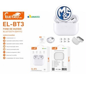 FONE DE OUVIDO BLUETOOTH SEM FIO EL-BT3 BRANCO
